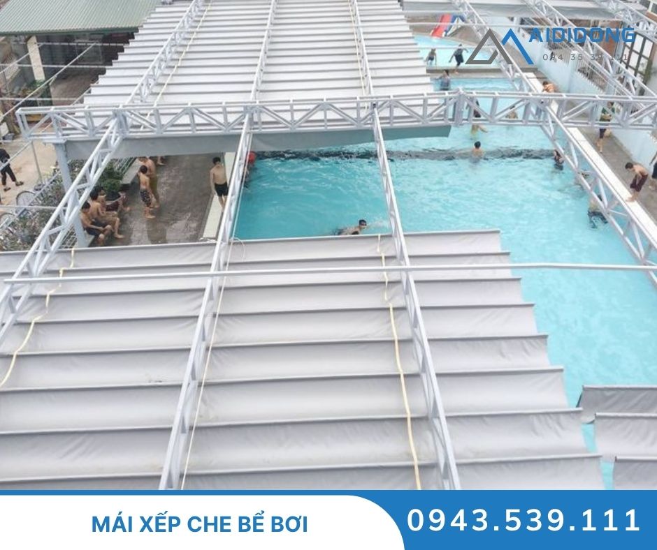 Mái xếp che bể bơi
