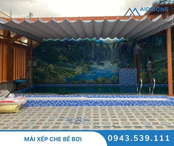 Mái xếp che bể bơi