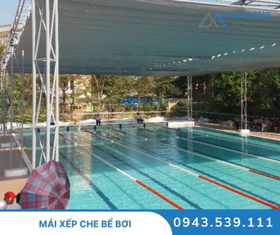 Mái xếp che bể bơi